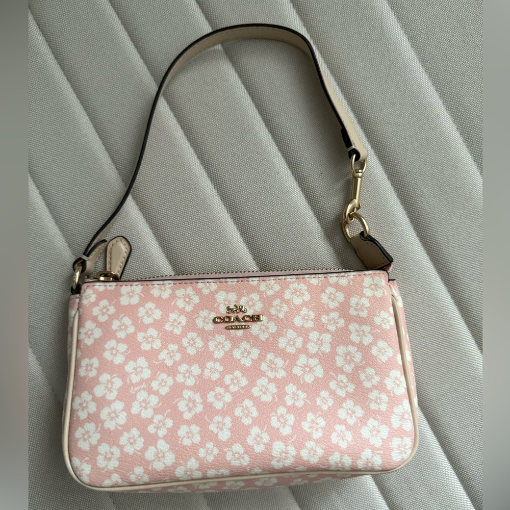 Coach Pink and White Floral Shoulder Bag
